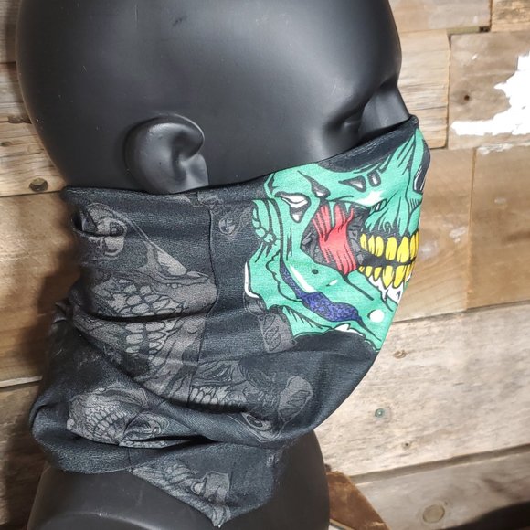Unisex Green  Skull Face Tube Mask Neck GAITER Dust Shield Seamless Bandana - Picture 6 of 7